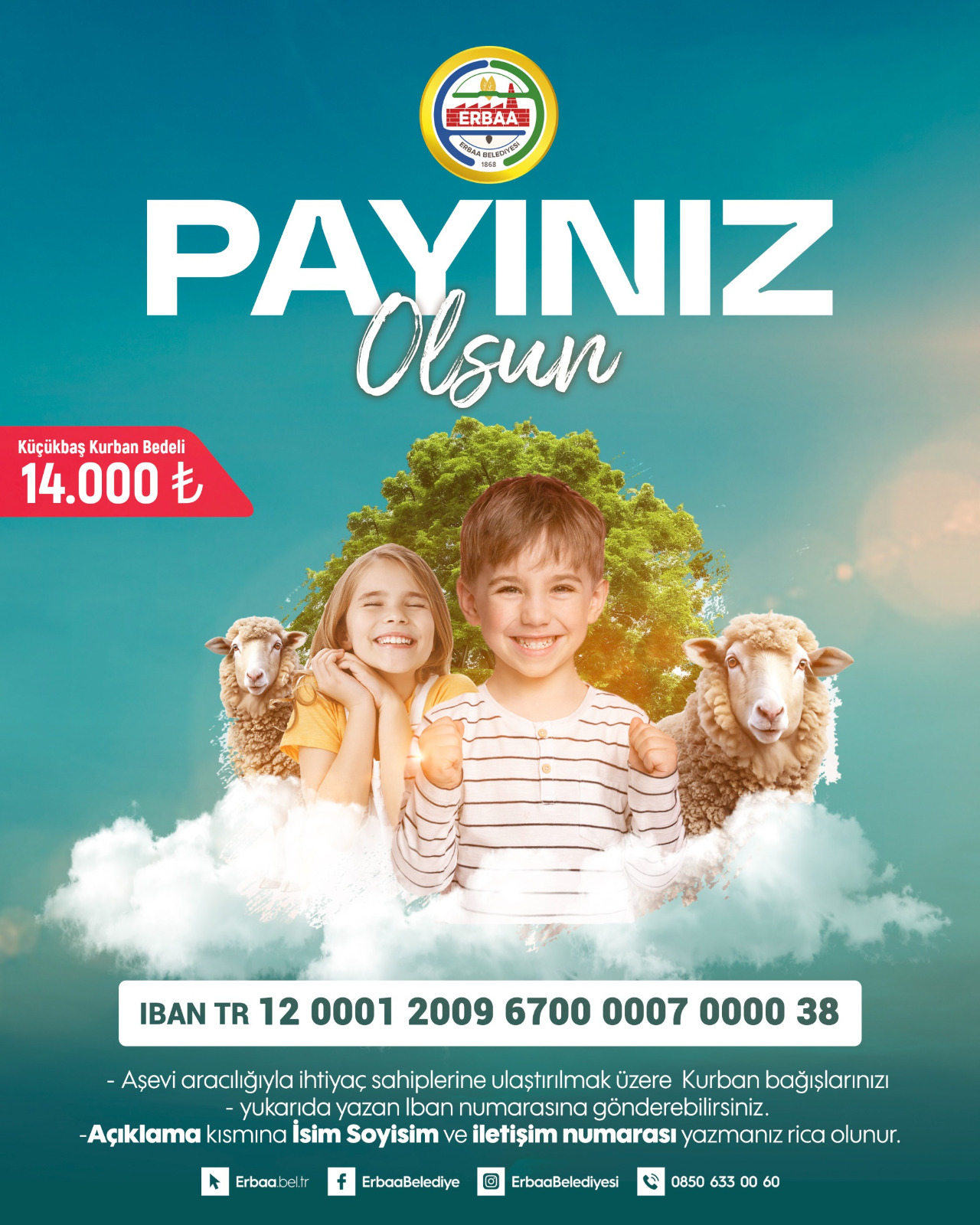 Erbaa Belediyesi Aşevi Aracılığı İle İhtiyaç Sahiplerine Ulaştırılmak Üzere Kurban Bağışlarını Bu Yıl da Kabul Edecek.