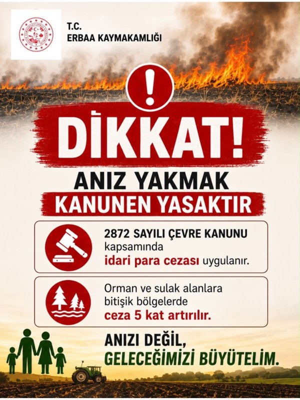 Erbaa’da Anız Yakmak Yasak: Cezalar 5 Kat Artıyor.