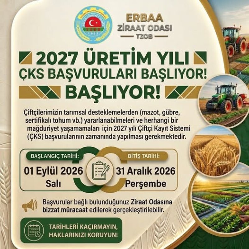 Erbaa Ziraat Odası Başkanı Köksal’dan ÇKS Uyarısı.